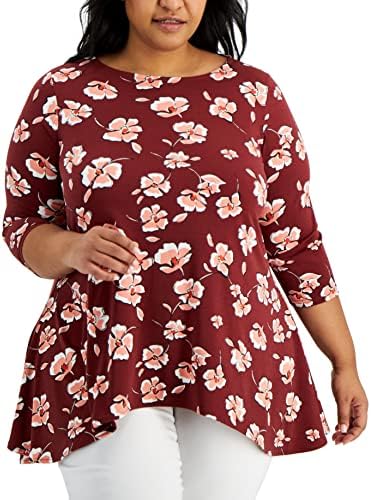 Women's Plus Size Printed Asymmetrical-Hem Tunic Top