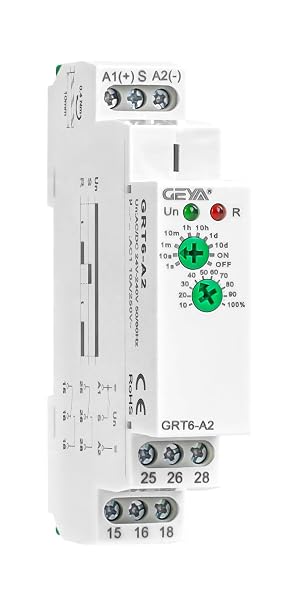 GEYA 2 Output 10a Delay ON Single Function Time Relay Electronic Adjustable Power ON Timer Delay Relay Rail Modular,DIN Rail Mount(GRT6-A2,AC/DC24V-240V)