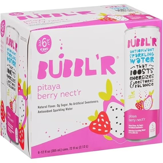 BUBBLR_Blood Antioxidant Sparkling Water, 12 Fluid Ounces, 6 Count (12 fl oz, Pitaya Berry Nect'r)