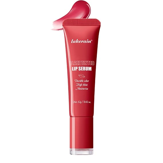 TEEROVA Tinted Lip Serum, High Shine Hydrating Lip Serum with Pluming Polypeptides, Glossy Finish (#4 Sheer Red)