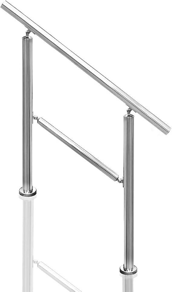 Transitional Handrail Stainless Steel Fits Level Surface and 1to 3 Steps Stair Railing with Installation Accessories Porch Hand Rails for Outdoor Indoor (Style 3)