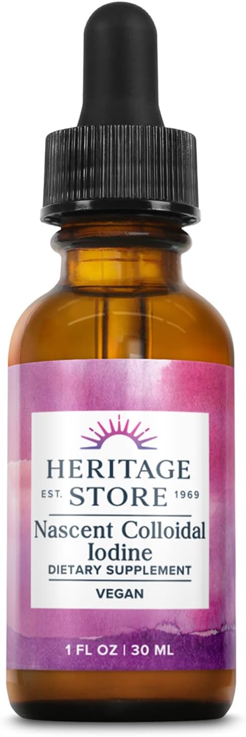 Heritage Store Nascent Colloidal Iodine Drops 246mcg, Liquid Supplement with Nascent Iodine from Atlantic Kelp, Bioavailable, Vegan, Approx. 480 Servings, 1oz