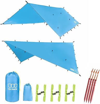 Gold Armour Rainfly Tarp Hammock, Premium 14.7ft12ft10ft8ft Rain Fly Cover, Waterproof Ultralight Camping Shelter Canopy, Survival Equipment Gear Camping Tent Accessories Sky Blue 14.7ft x 12ft