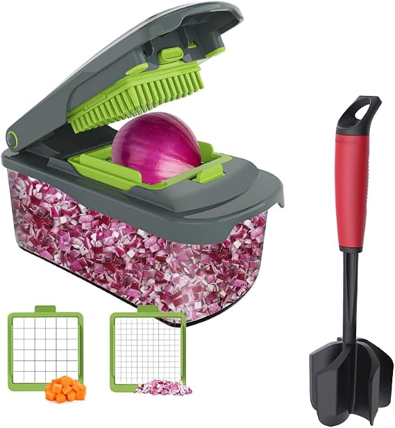 Ourokhome Vegetable Chopper Onion Cutter with Container Multifunctional Food Chopper with 2 Blades, Upgrade Meat Chopper and Potato Masher, Heat Resistant Ground Meat Smasher for Hamburger