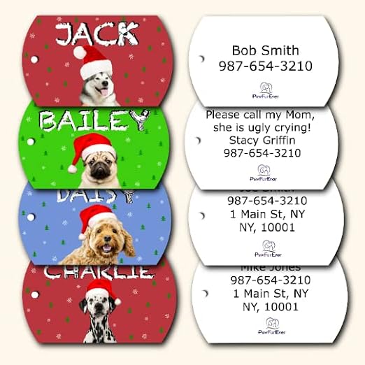 PawFurEver - Personalized Dog Tags and Cat Tags for Christmas - Cat and Dog Name Tags Personalized - Pet Dog ID Tags Personalized - Customized Cat & Dog Tags for Pets with Your Pets Photo - Red