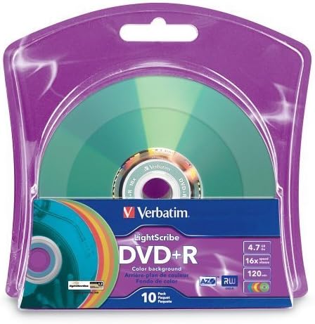 Verbatim 16x DVD+R LightScribe Assorted Color Blank Media, 4.7GB/120min - 10 Pack (96941)