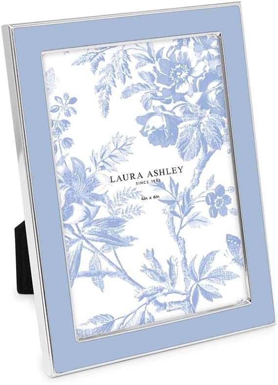 Laura Ashley 4x6 Cashmere Blue Enamel Picture Frame, Silver Edge w/Easel | Enamel Photo Frame for Tabletop Display, Bookshelf, Desk, Wall Decor, Photo Gallery (4x6, Cashmere Blue W/ Silver)