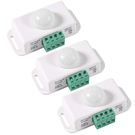3 Pack DC 12v-24v Pir Motion Sensor Switch LED Motion Function Cotroller Sensor Switch for Kitchen Pantry Closet Wardrobe Bedroom Bathroom LED Strip Light,White