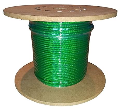 Lexco Cable 1877G316GR 250' Spool of 3/16" Translucent Green PVC Coated Wire Rope 1/8" ...
