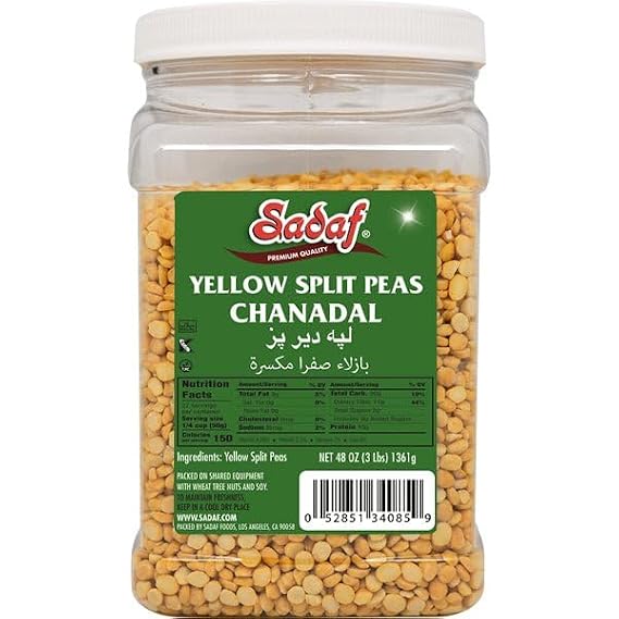 Sadaf Yellow Split Peas - Chanadal - Yellow Split Peas for Cooking and Food Flavoring - Dried Yellow Split Peas - Kosher - 3 lbs Jar