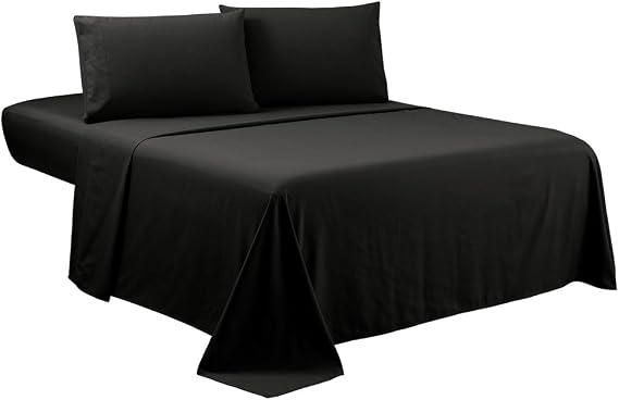 Sfoothome Full Sheets Set - Black Hotel Luxury 4-Piece Bed Set, Extra Deep Pocket, 1800 Series Bedding Set, Wrinkle & Fade Resistant, Sheet & Pillow Case Set (Full, Black)