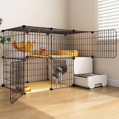 2-Tier DIY Cat Cage, Small Animal Indoor Detachable Metal Cage, Cat Crates with Cat Litter Box, Kitten Fence, DetachableStyle1,111x49x73