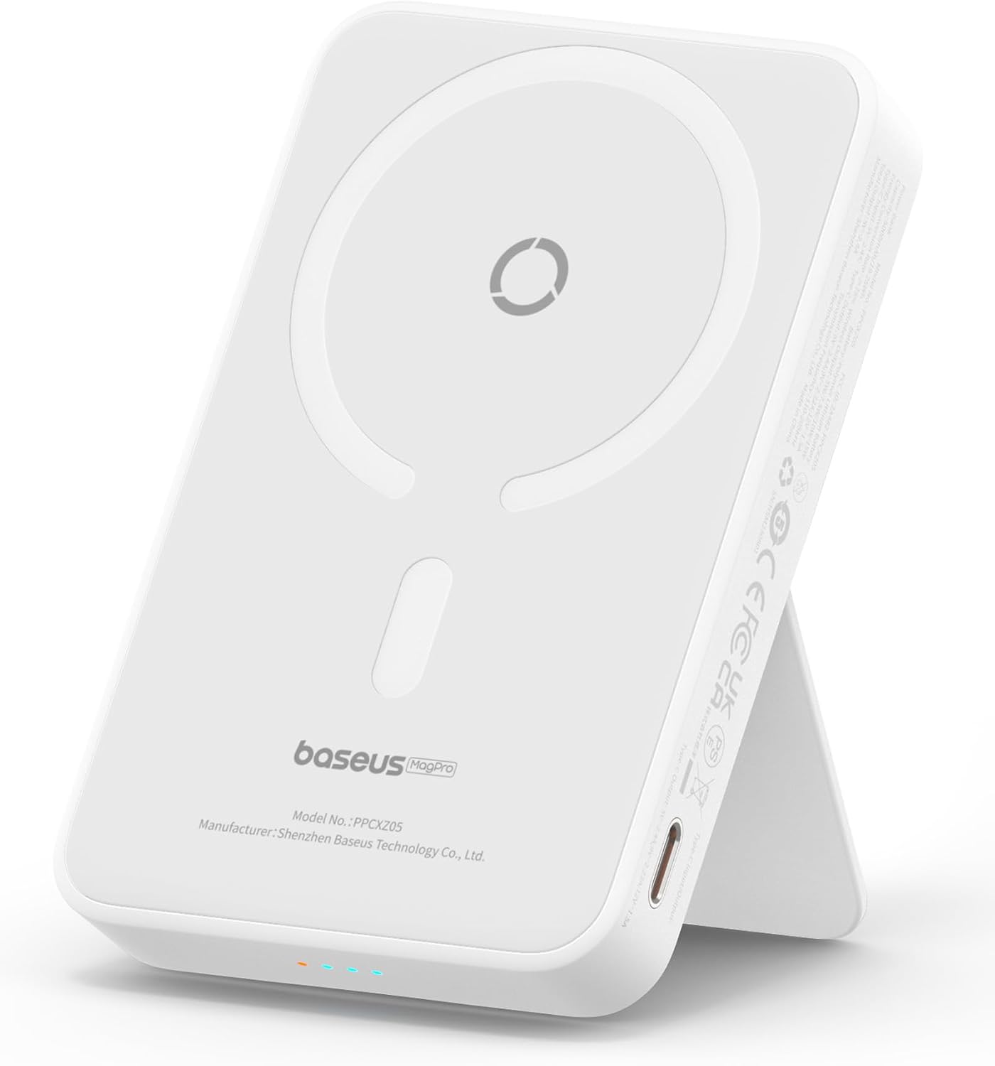 Baseus Battery Pack for Magsafe, 5000mAh Wireless Portable Charger PD 20W Fast Charging with Stand and USB-C, Magnetic Power Bank for iPhone 1616 Pro16 Pro Max, iPhone 15141312 Series White