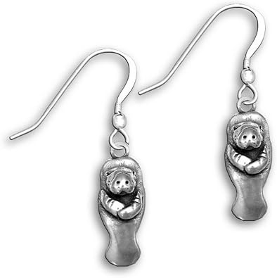 Sterling Silver Manatee Earrings - Sea Mammal Dangles for Women