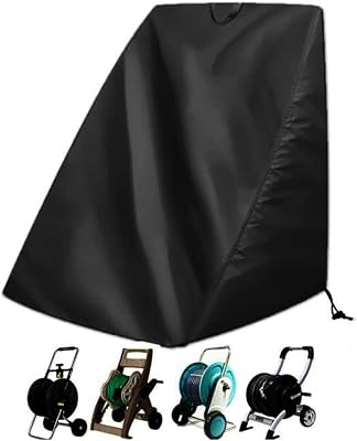Hose Reel Cart Cover SUNSURE Black Waterproof Free Standing Water Hose Reel Protective Cover Furniture Sets for Patio Outdoor Black