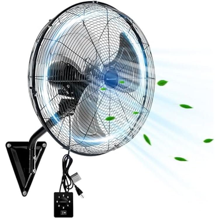 20 Wall Mount Fan, 7100CFM Heavy Duty Wall Fan with 3-Speed & Adjustable Tilt, High Velocity Industrial Oscillating Fans for Garage, Factory, Patio, Indoor, Porch, Shop & Commercial Use - ETL Listed