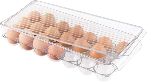 iDesign Clear Plastic Egg Holder for Fridge with Lid, 21 Egg