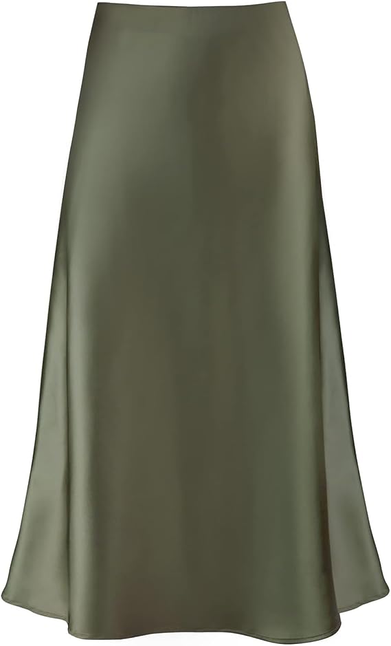 Women's Satin Midi Skirt A Line Silk Long Skirt