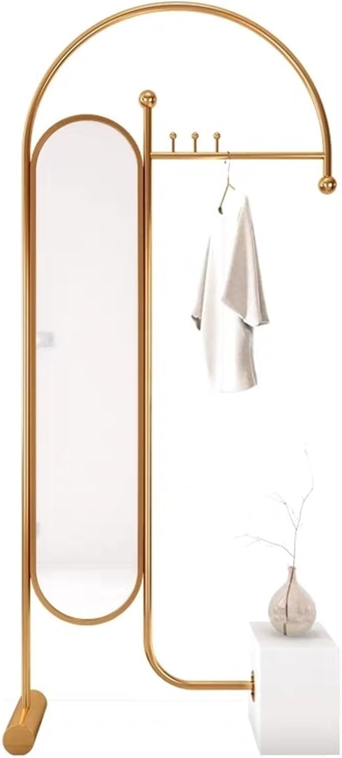 Floor Mirror Court Truck Floor Standing Bedroom with Dressing Mirror Integrated Clothes Hanger Door Vertical Home Full Length Mirror Gold