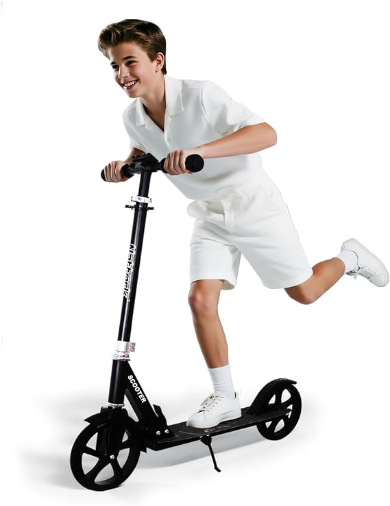 Nattork Scooter for Kids 6+, Teens and Adults- Adjustable Height Folding Kick Scooter with Large Sturdy Wheels for a Smooth Ride, Lightweight, Anti-Shock Suspension for Boys and Girls