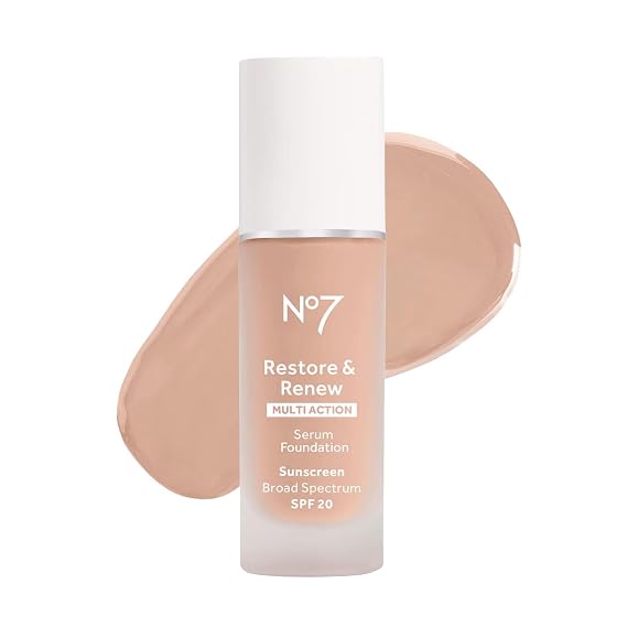 No7 Restore & Renew Sculpting Serum Foundation, Porcelain, 30ml | Liquid Foundation Makeup, Vitamin C, Vitamin E & Collagen, Medium Coverage, Beauty Skin Serum Formula