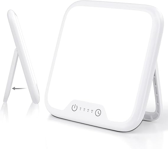Light Therapy Lamp, 10000 Lux LED Sunlight, Touch Control Sun Lamp Daylight Lamp with Stepless Brightness Levels and 4 Timer & Memory Function, 90 Foldable Stand, Portable for Home/Office Use