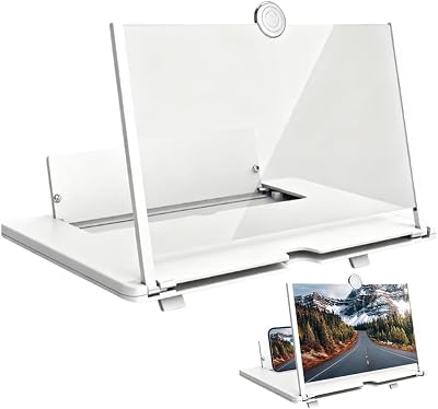 Mobile Phone Magnifier Screen, 3D HD Magnifying Projector Screen Enlarger for Movies Videos and Gaming, Foldable Phone Stand with Screen Amplifier, Compatible with All Smartphones White, 12inch