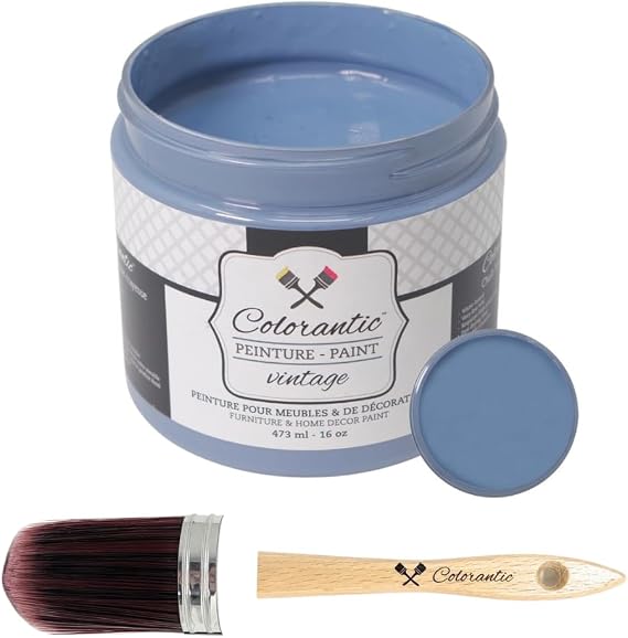 Colorantic-Bundle Blue-Grey Chalk Paint (Sailor,16 Oz) and Oval Purple Chalk Paint Brush