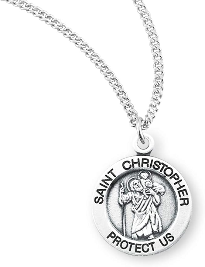 St. Christopher Sterling Medal (S84-3418) Round on 18-in Chain, Boxed