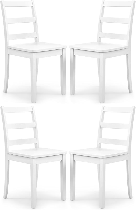 COSTWAY Dining Chairs Set of 4, Mid-Century Modern Wooden Chairs, White