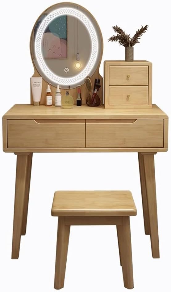 Vanity Desk Solid Wood Dressing Table, Small Bedroom Dressing Table, Light Luxury Dressing Table Storage Cabinet Tocadores para Habitacion