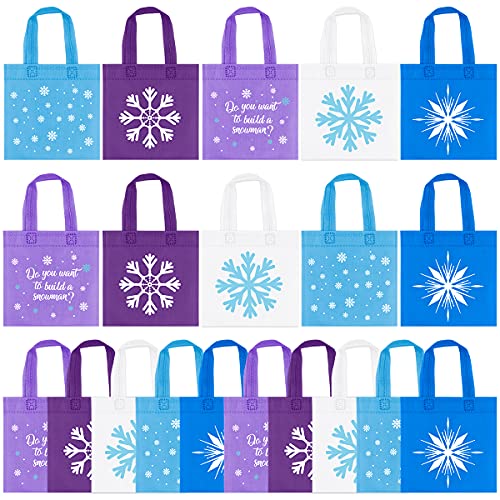20Pcs Snowflake Party Favors, Winter Frozen Non-Woven Candy Treat Bags, Theme Goodie Gifts Tote for Kids Holiday Snowflake Winter Wonderland Birthday Baby Shower Party Supplies