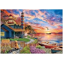 BenBen Puzzles for Adults 1000 Pieces, Sunset Lighthouse, Jigsaw Puzzles with Letters or Patterns on Back, Challenging Puzzles for Family Game Night Home Decor