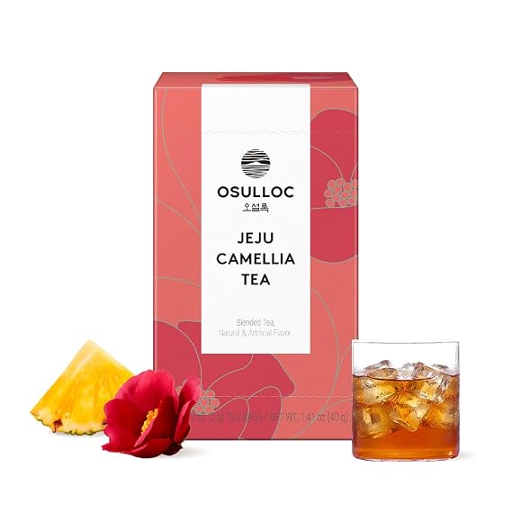 OSULLOC Camellia Flower Tea (Tropical fruity flavors), Iced tea bags, Fruit tea Blend, Premium Teabags from Jeju Island, 20 count