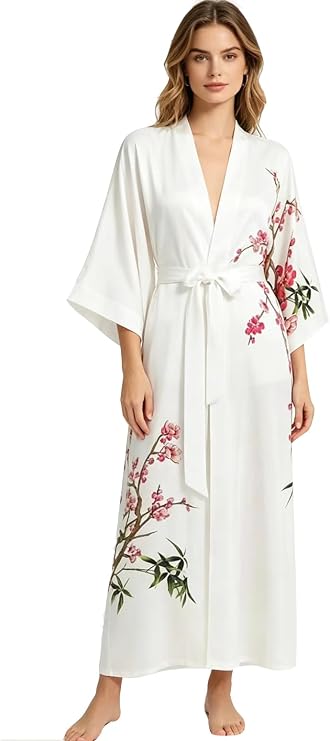Women's Classic 100% Silk Kimono Robe, BathrobePrinted Pattern