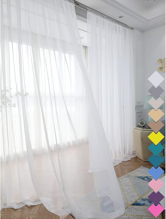 LONGTAI Window White Sheer Curtains 72 Inches Long 2 Panels Sheer White Curtains Clear Curtains Basic Rod Pocket Panel for Bedroom Children Living Room Yard Kitchen