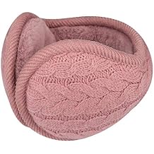 Surblue Unisex Warm Knit Cashmere Winter Pure Color Earmuffs with Fur Earwarmer, Adjustable Wrap, Pink, Large
