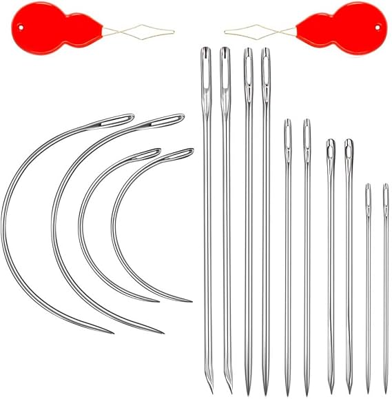 Heavy Duty Hand Sewing Needles Kit, 14 PCS with 10 Leather & 4 Curved Needles for Home Upholstery, Carpet Canvas Repair