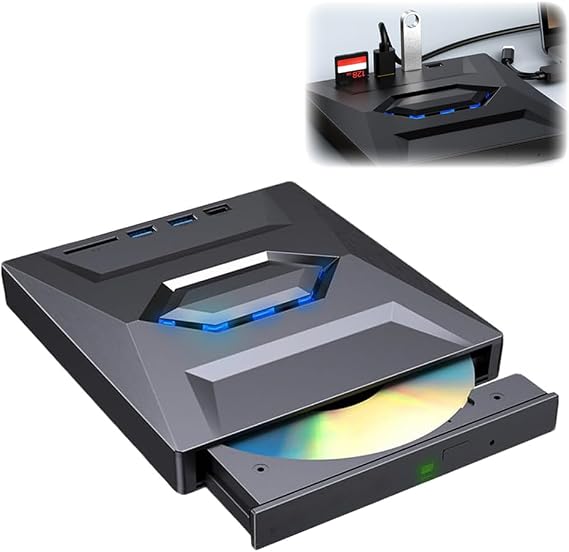 External Blu Ray Drive, External Blueray/DVD Drive for PC with SD Port Blu Ray Burner, Portable USB Optical Drive for Laptop Desktop Computer, External Disc Drive for File Transfer and Media Playback