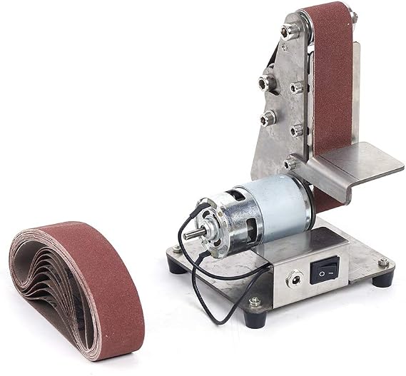 Mini Belt Sander, Electric Power Belt Sanders with 10pcs Sand Belts Metal Grinder Knife Making DIY Vertical Sand Belt Machines for DIY Wood Working Edge Polishing (775 Spindle Motor)