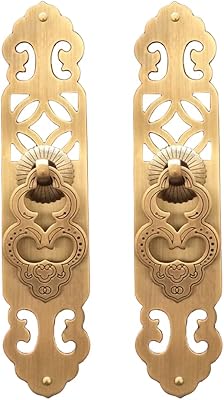 2Pcs Chinese Vintage Style Antique Brass Pull Handle Knobs Drawer Cabinet Bookcase Wardrobe Doors and Windows Straight Plate Handle