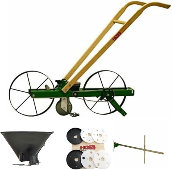 Hoss Garden Seeder Combo | Walk-Behind Garden Planter with Drill Hopper, Row Marker, Seed Plates #1-10, Blank Seed Plates, and Metal Drill Template | Made in the USA