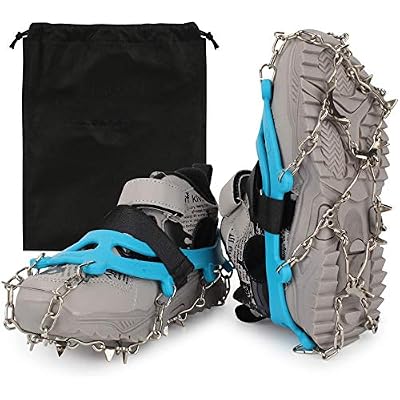 Ice Cleats for Kids - Snow Grips with 14 Stainless Steel Spikes, Anti Slip Tracion Grippers for Boys and Girls Boots or Shoes for Hiking, Climbing, Walking, Jogging on Ice