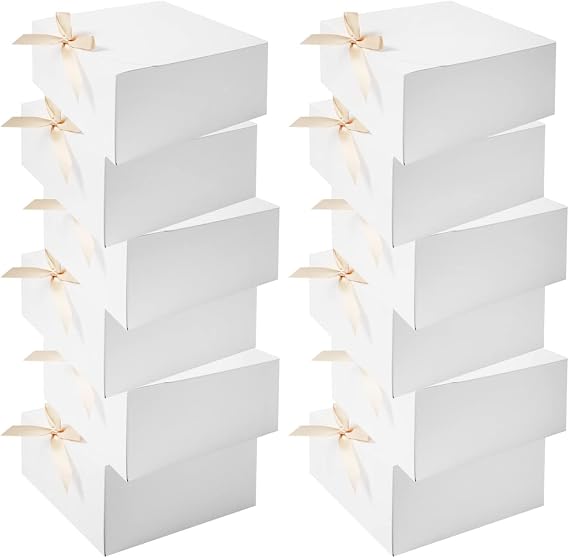 WLUSEAXI 12pack Gift Boxes with Lids,White Gift Boxes Bulk with Gold Bow Ribbon,Bridesmaid Proposal Box for Presents Kraft Paper for Wedding,Christmas,Halloween,Baby Shower