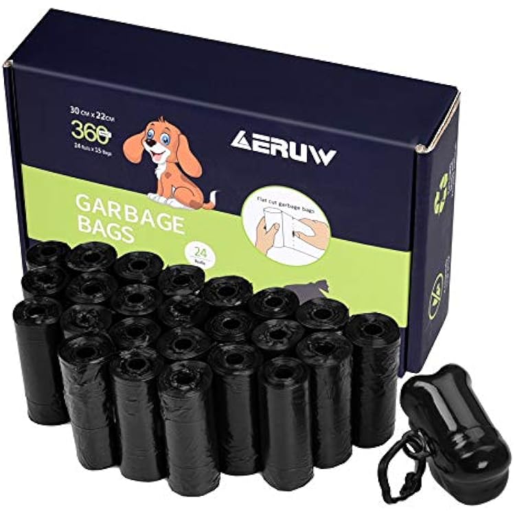 ERUW Dog Poop Bags, 360 Dog Waste Bags with Dispenser and Leash Clip, Unscented Biodegradable Poop Bags for Dog Cat 24 Rolls