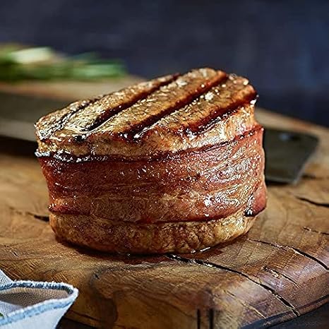 Premium Super Trimmed Bacon-Wrapped Filet Mignon Steak, 4 count, 8 oz each, Aged for up to 28 Days, Restaurant-Quality Steaks and Cooking Instructions from Kansas City Steak Company