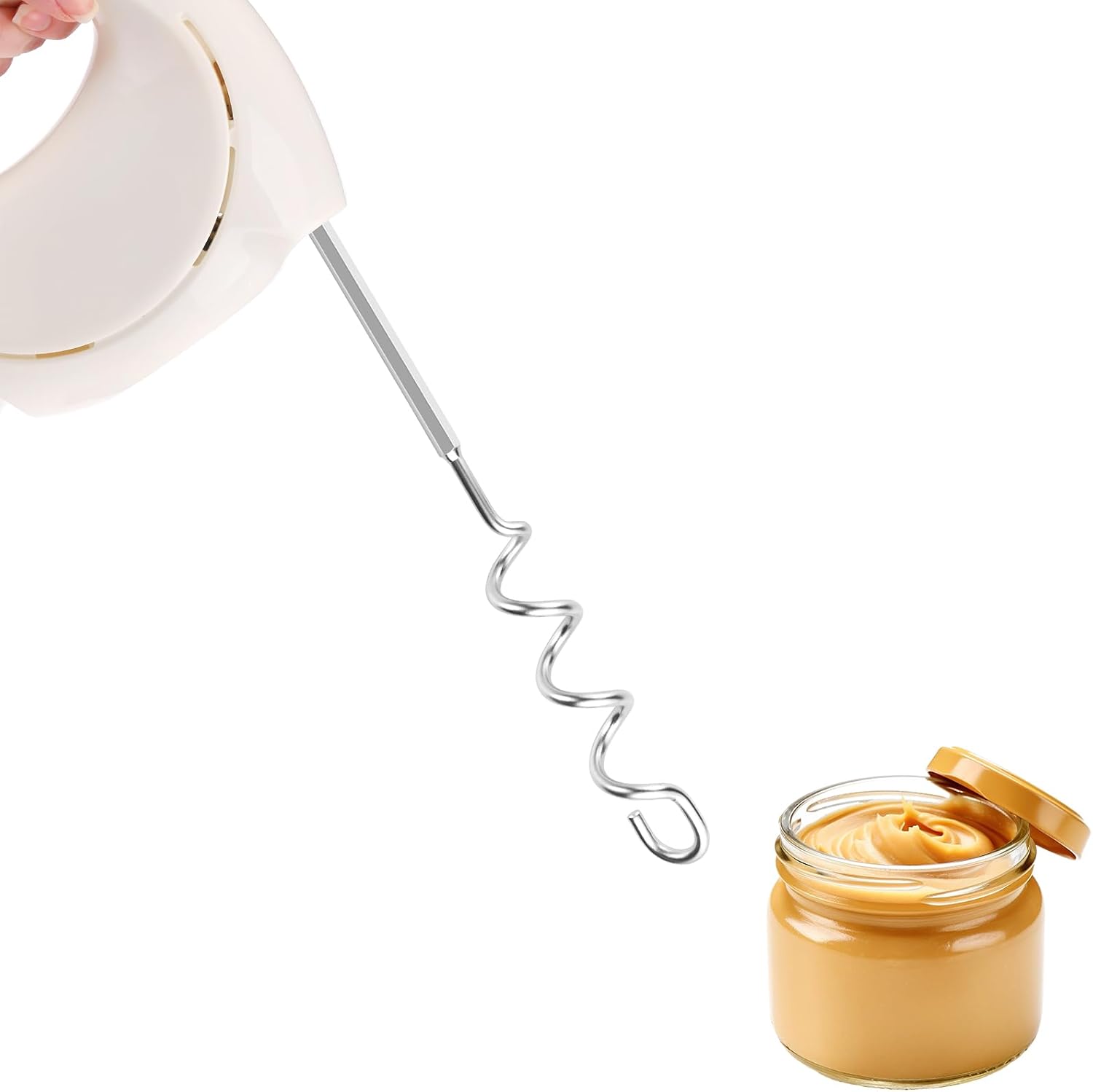 Peanut Butter Stirrer Tool, 11.8 Inch Stainless Steel Peanut Butter Mixer, Nut Butter Stirring Tool with Lid, Fast Mixing Utensil for Peanut Butter, Almond Butter, Jam, Compatible with Electric Drills