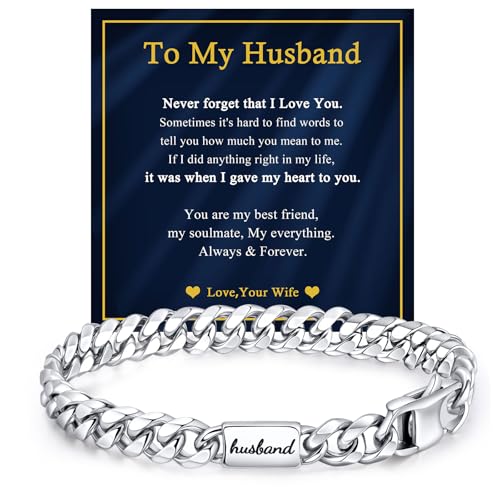 VNOX Gift for Men Dad Husband Son Grandson Brother Silver Stainless Steel Cuban Link Chain Bracelet Birthday Valentines
