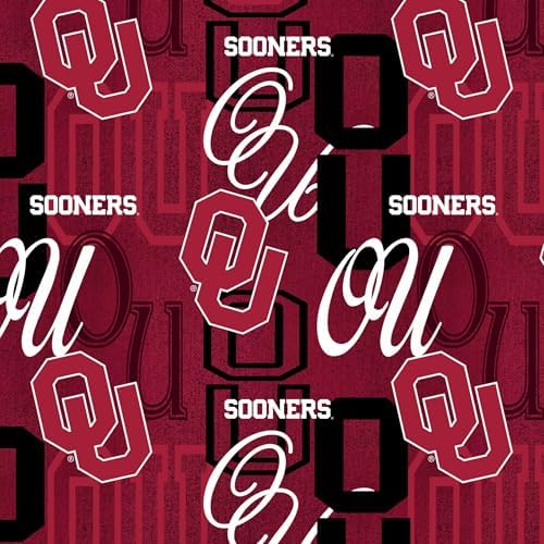 Official Licensed University of Oklahoma Cotton Quilting Fabric-Oklahoma Sooners Letters Cotton Fabric Sold by The Yard