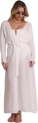 Gottex Womens Beach Life Classic Cover-Up Robe-One Size Fits Most, Long Sleeves, Midi Length with Side Slits